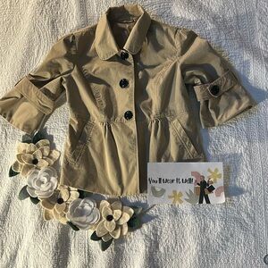 Khaki Kim Rogers jacket with peplum. Size S